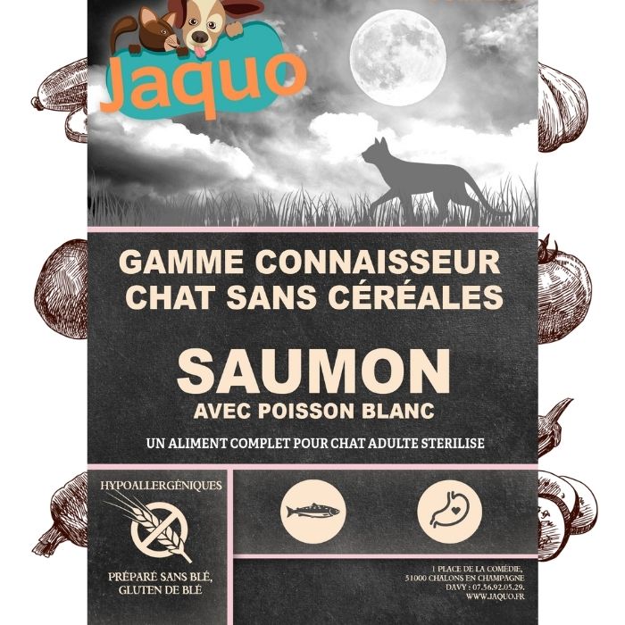 Croquettes sans céréales pour chats adultes au saumon poisson blanc