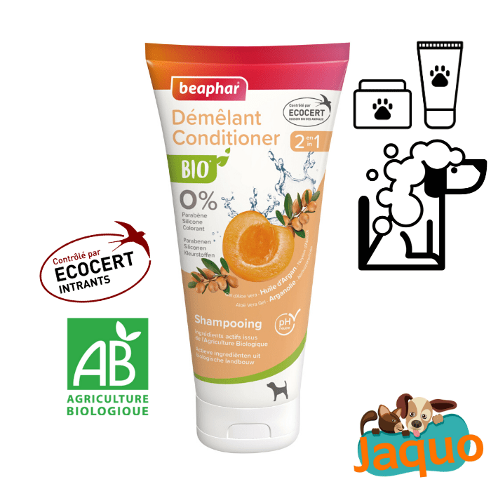 Shampooing Démêlant 2en1 Bio pour Chien(s) 200 ml www.jaquo.fr jaquobio
