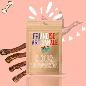 Friandise mastication artisanale pour chien cou de canard séché pour chien